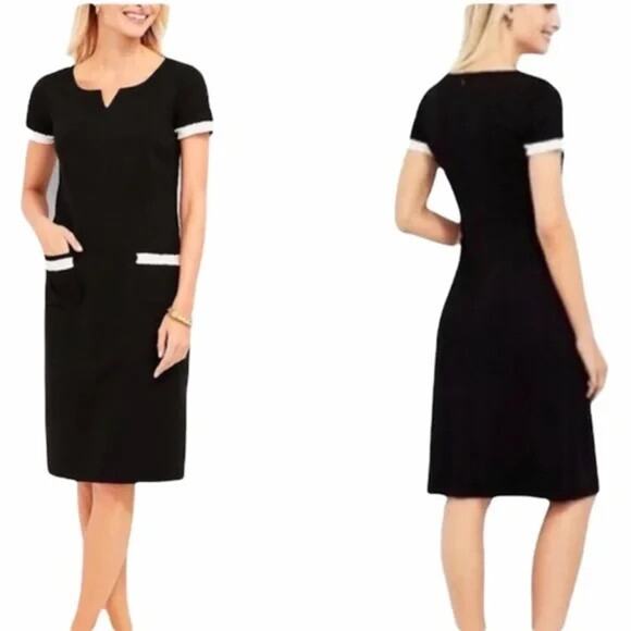 Talbots Dresses & Skirts - Talbots Ponte Shift Dress Fringe Pockets Black White Stretch Lined Plus Size 22W